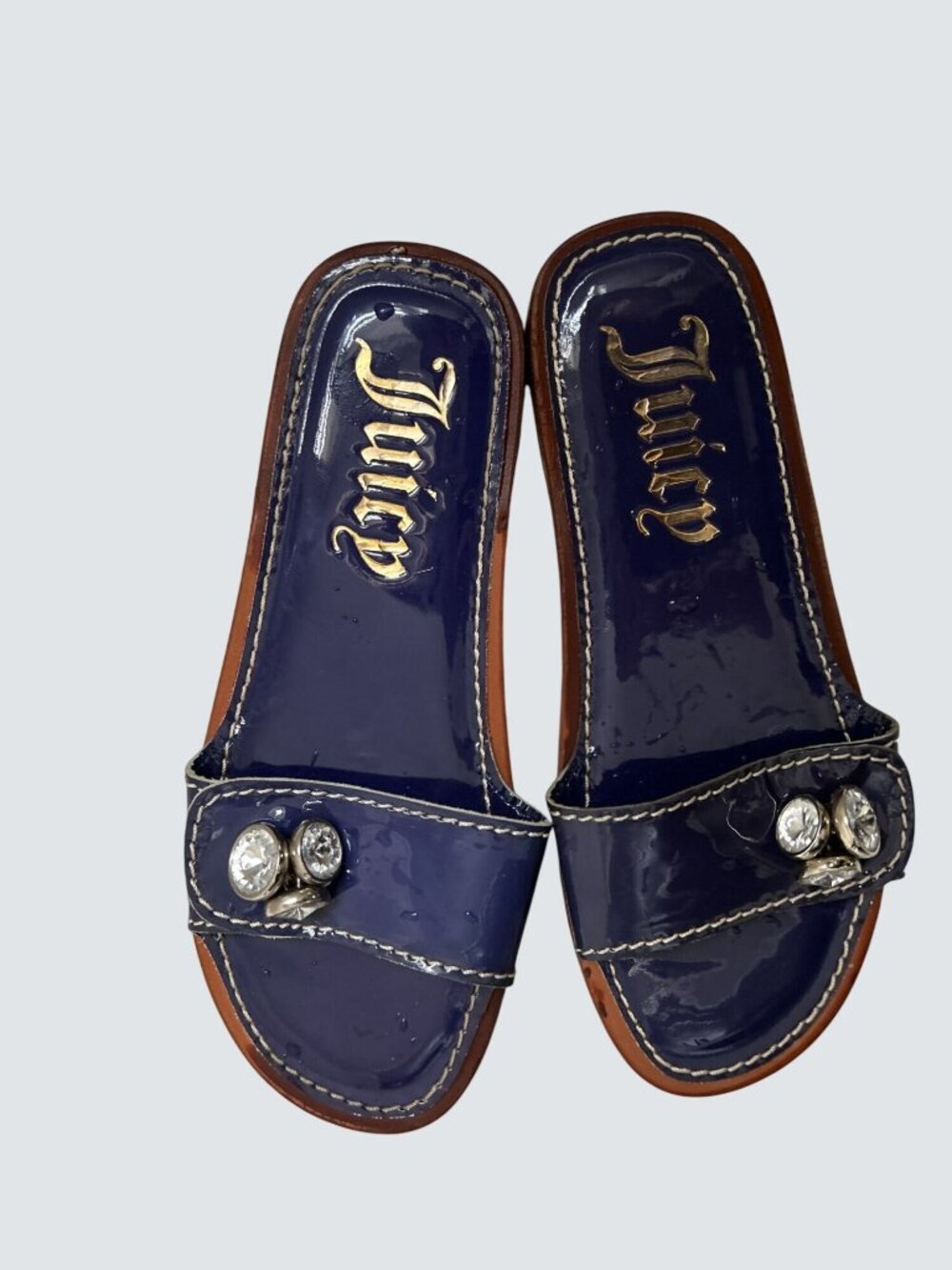 Juicy Couture Womens Navy Blue Patent Leather Rhinestone Slide Sandals Size 6 - Picture 4 of 12